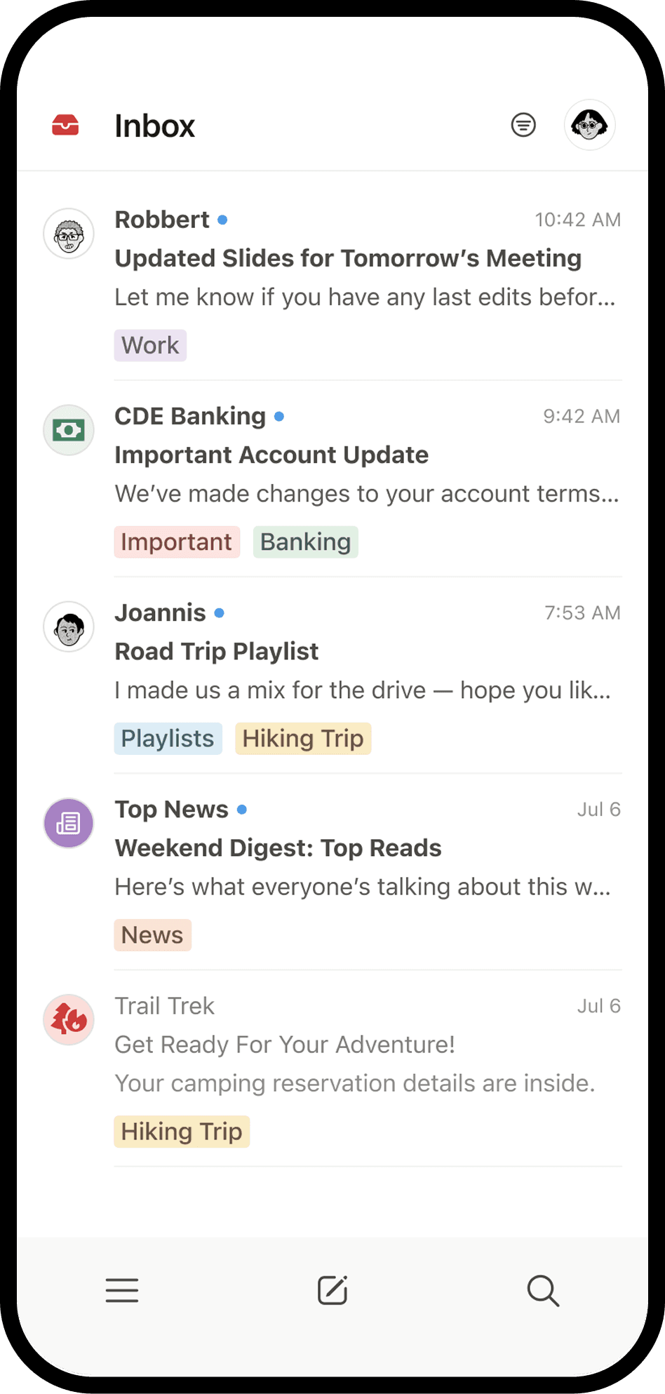 Una captura de pantalla de Notion Mail en el móvil