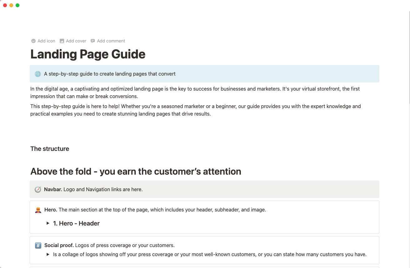 landing page guide template