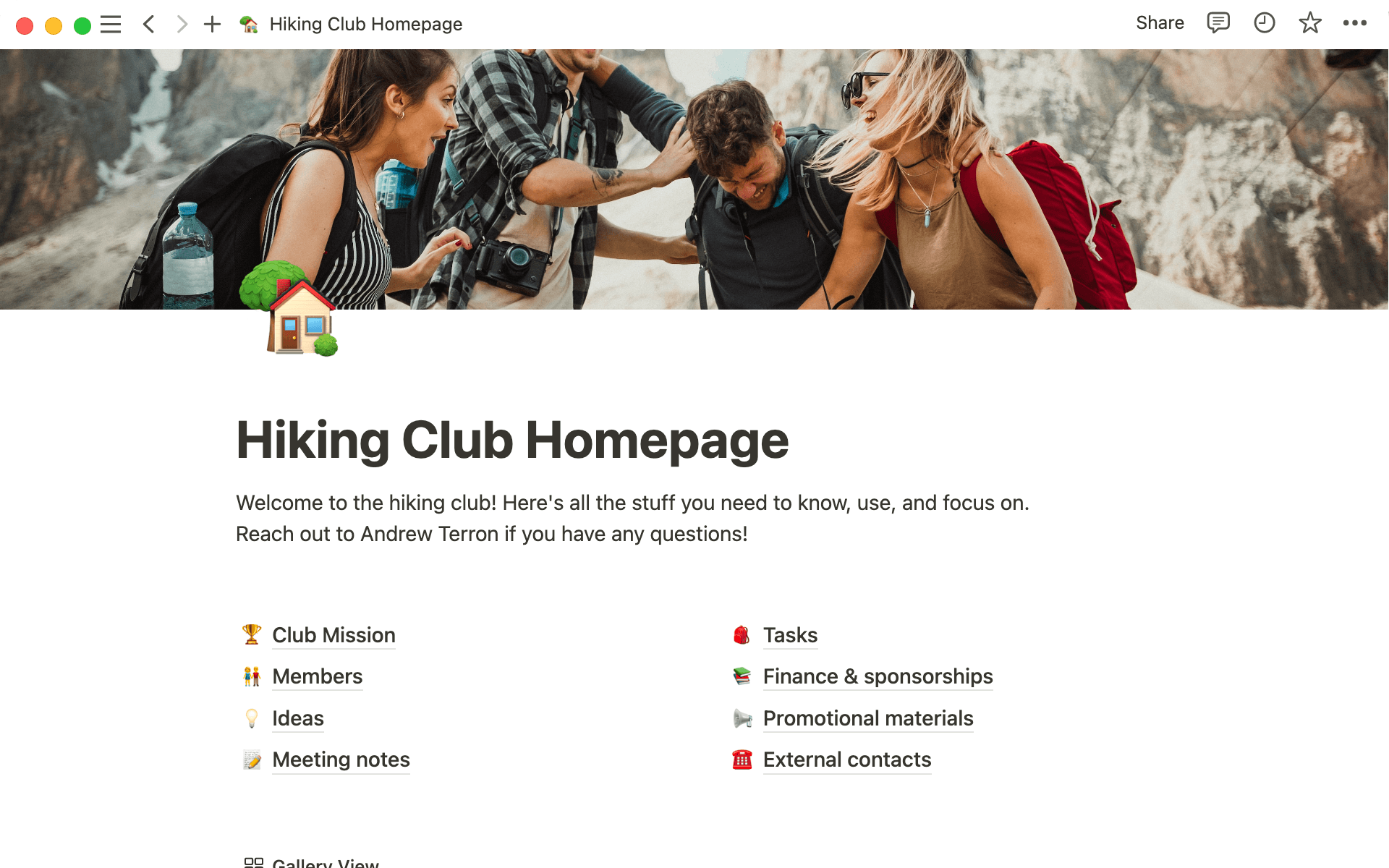Create a homepage for your club and share it with all members.