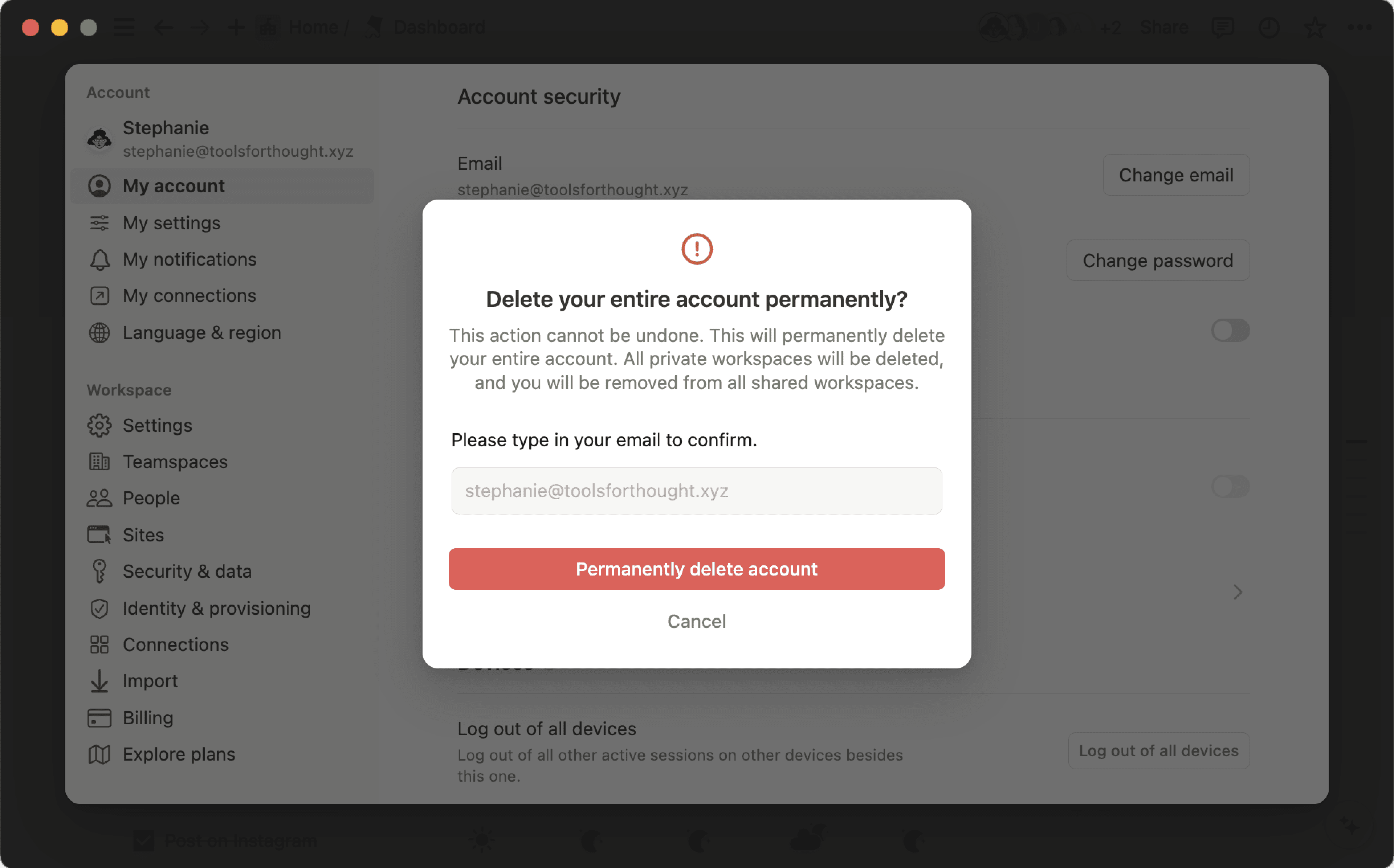 Delete your account - delete account