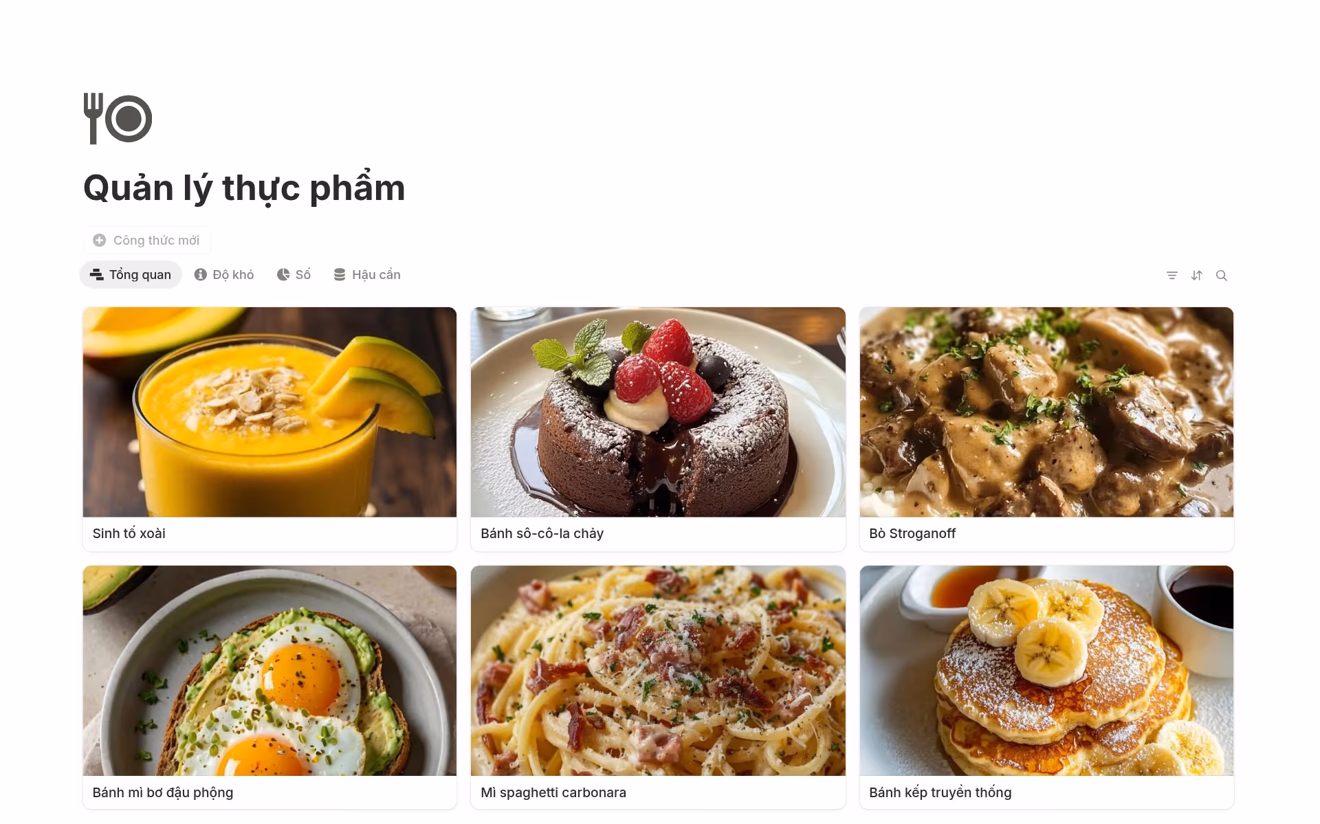 Ảnh chụp bộ sưu tập Hộp công thức nấu ăn của bạn do Notion tạo