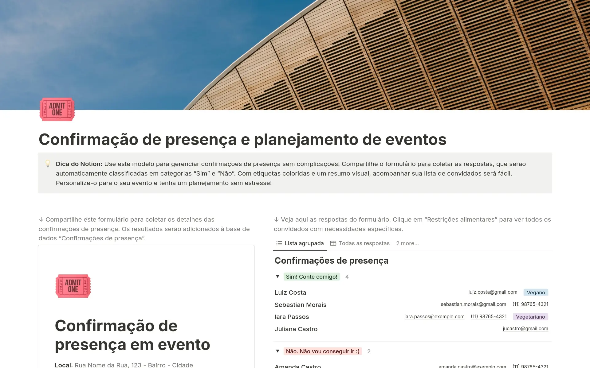 Uma prévia do modelo para Confirmação de presença para gestão de eventos